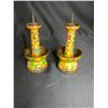 Image 2 : 2 YELLOW GROUND COPPER CLOISSONE CANDLE STANDS