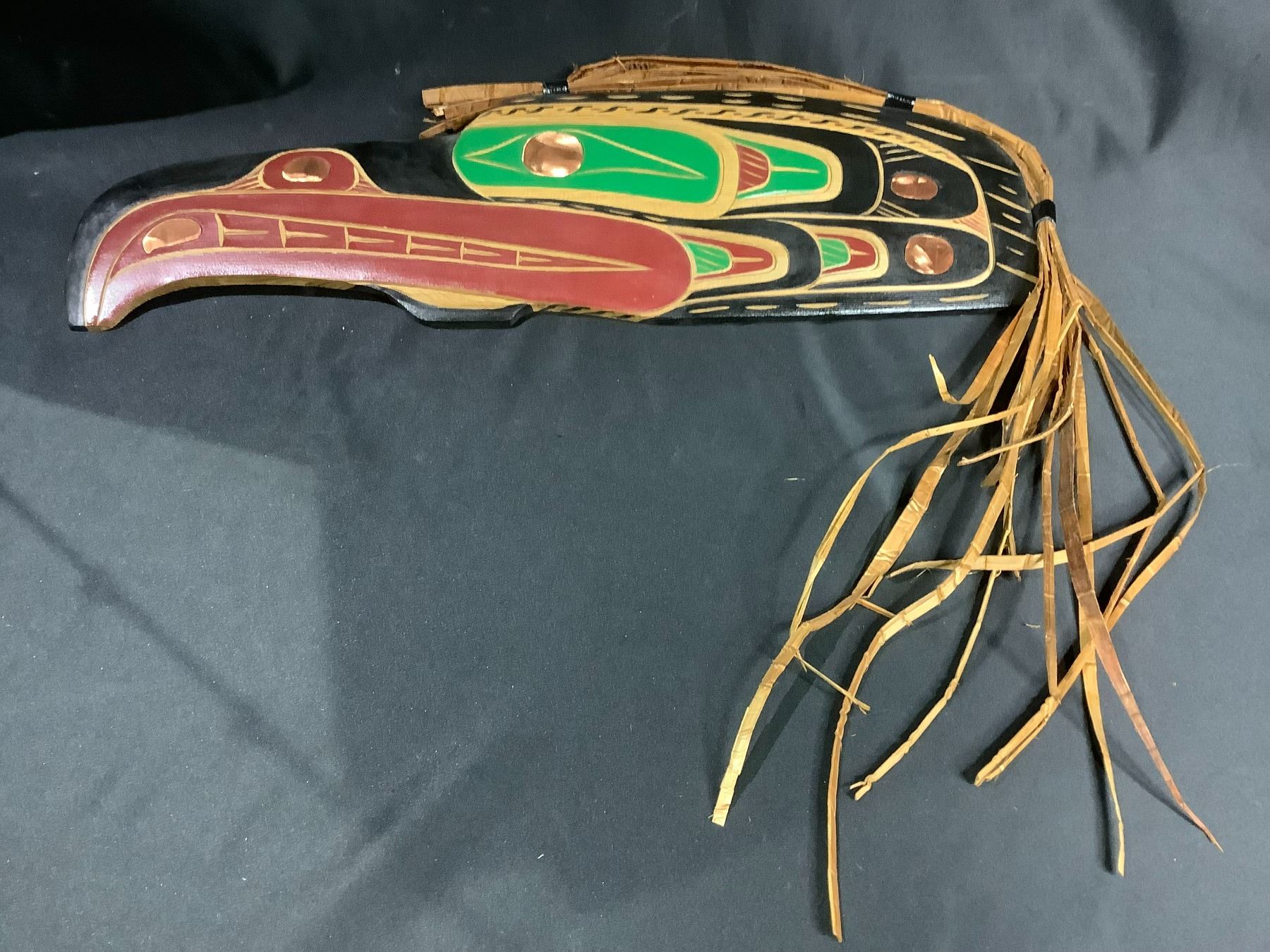 FIRST NATIONS HAND CARVED AND PAINTED RAVEN WITH COPPER INLAY BY LANCE ...