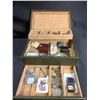 Image 1 : JEWELRY BOX WITH ASSORTED CONTENTS: BROOCHES, NECKLACES, RING, ASHTRAY, & MORE