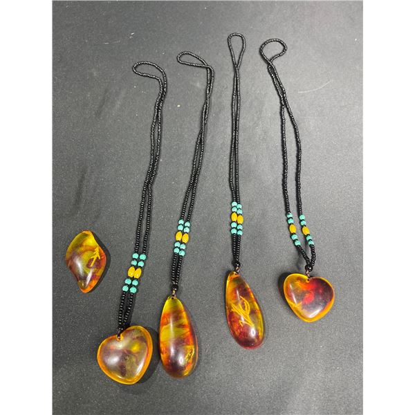 5 ASSORTED SYNTHETIC  AMBER NECKLACES