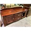 Image 2 : 2 DRAWER 2 DOOR ENTERTAINMENT STAND 54X17X21" (1 DOOR IN NEED OF REPAIR)