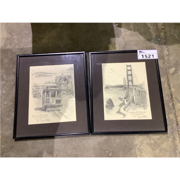 2 FRAMED PRINTS BY DON DAVEY; GOLDEN GATE BRIDGE SAN FRANCISCO 1977 & HYDE ST. CABLE CAR SAN