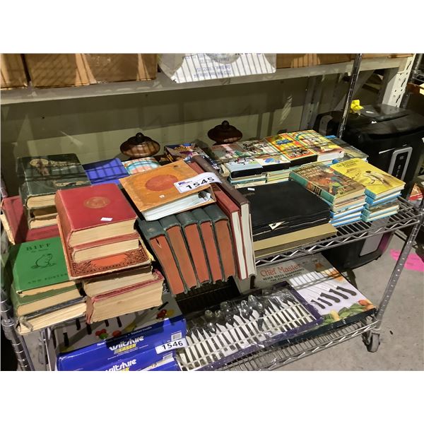 ASSORTED ITEMS INCLUDING; VINTAGE BOOKS, VHS MOVIES, HARDY BOY BOOKS & MORE