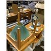 Image 2 : 2 OAK END TABLES, OAK 2 TIER AND TABLE, LAMP, CLOCK CANDLE HOLDERS AND TV STAND