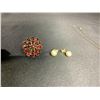 Image 2 : 10K BASE METAL LADIES RING SET WITH GARNET SIZE 5.5, 14K CHAIN (16") WITH 2 14K PENDANTS AND PAIR