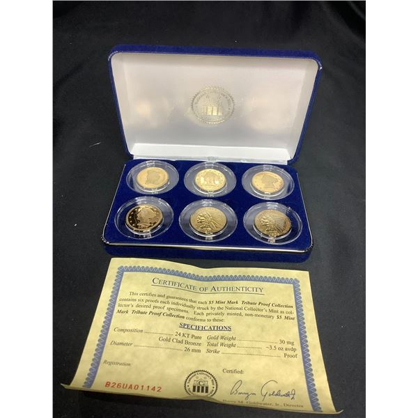 $5 MINT MARK TRIBUTE PROOF COLLECTION, GOLD PLATED