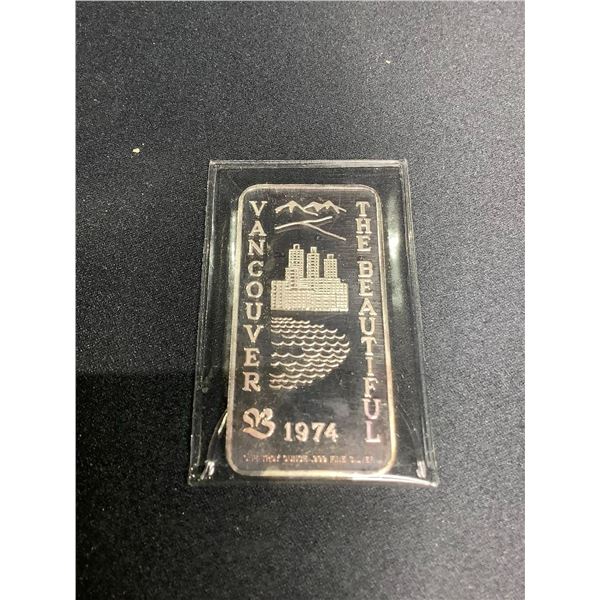 *TAX EXEMPT*1974 VANCOUVER/THE BAY 1 TROY OUNCE SILVER BAR