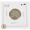 Image 1 : 1910 CANADA 25CENT GOOD (G-6) 92.5% SILVER