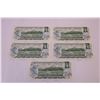 Image 3 : (5)1973 Canadian $1 Bills w/ Sequential Serial Numbers