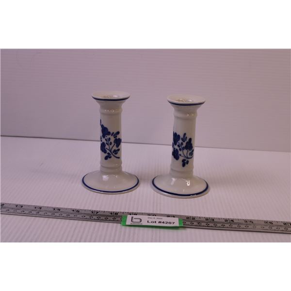 Pair of Viana Do Castelo Candle Sticks (Hand Painted in Portugal)