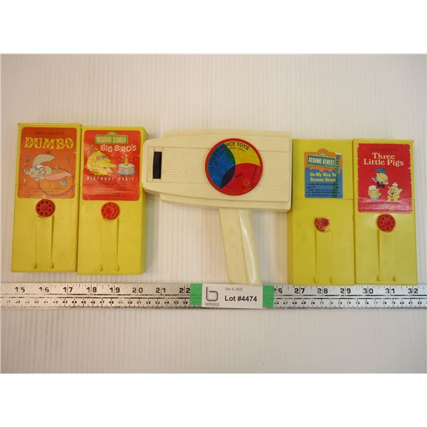 Vintage Fisher Price Movie Viewer(works) and 4 Movie Cartridges