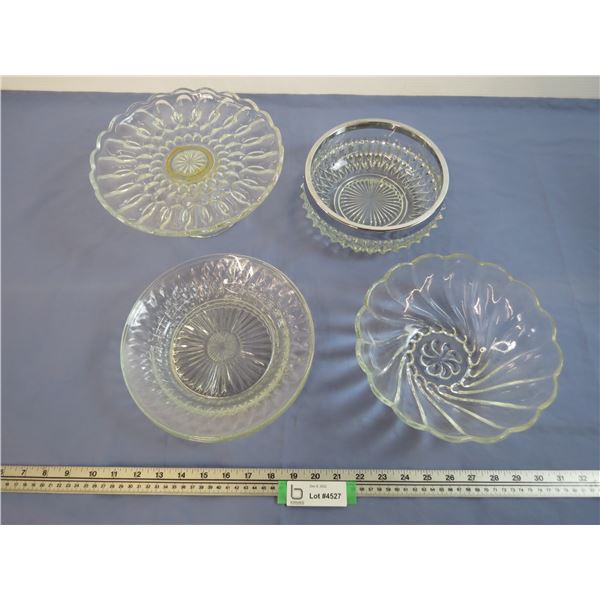 (2) Glass Bowls - (3) Plates (1) Cake Stand (looks reglued)