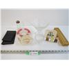 Image 2 : Glass Dish - Plastic Wallets - Vintage Crib Board (damaged) - Assorted Items