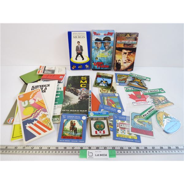 (3) VHS Tapes - Vintage Park Stickers - Highway Maps