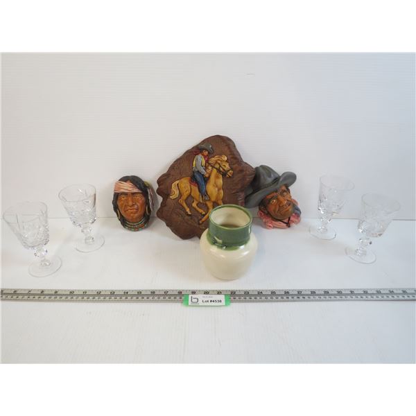 (4) PinWheel Crystal Glasses (all 4 are chipped) - Western Style Wall Hangings - Vase