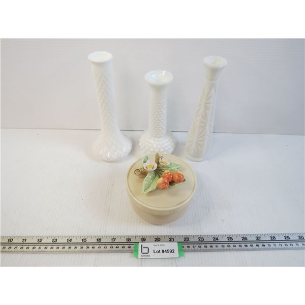 (3) Milk Glass Type Vases - Fitz & Floyd Dish