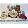 Image 1 : Assorted China Pieces - Birthday Playing Cards - (2) Vintage Christmas Lights - Misc Items