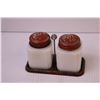 Image 2 : Milk Glass Salt & Pepper Shakers w/ Holder