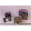 Image 1 : Illuminated Christmas Library + Pair of Porcelain Figures
