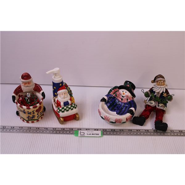 (2) Christmas Decor Items + Soap Dish and Soap Dispenser