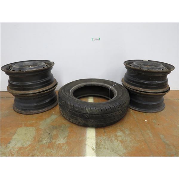 (4) 15" Steel Rims - (1) 13" Tire