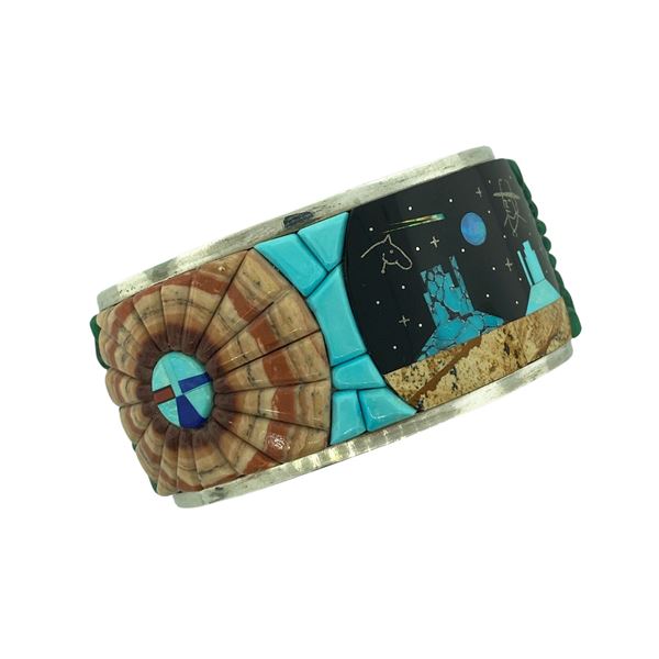 Desson Inlay Calvin Desson (Navajo), Sunface, Night Scene Bracelet