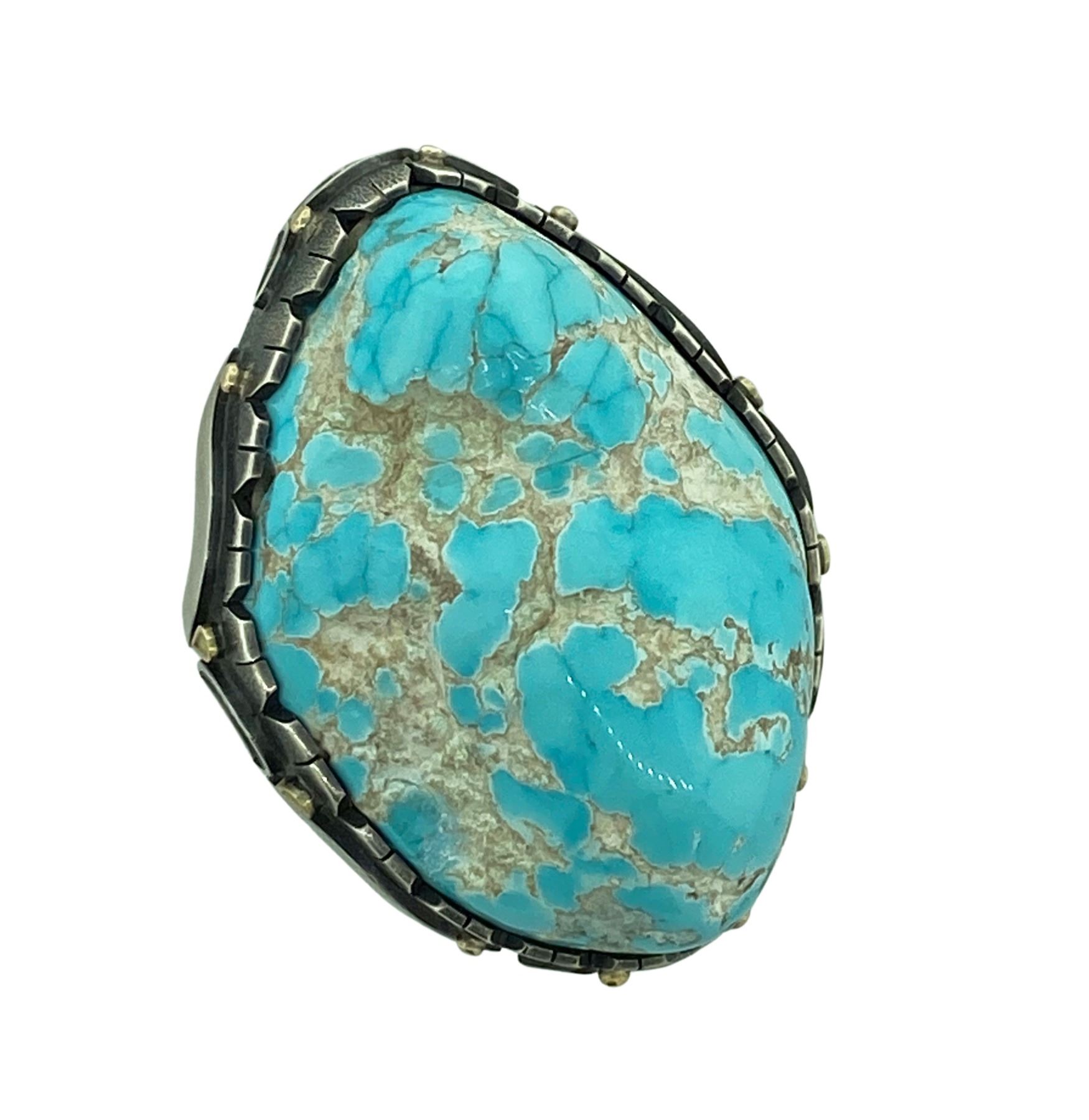 Curtis Pete (Hopi, Navajo), Large 1 Stone Turquoise Ring