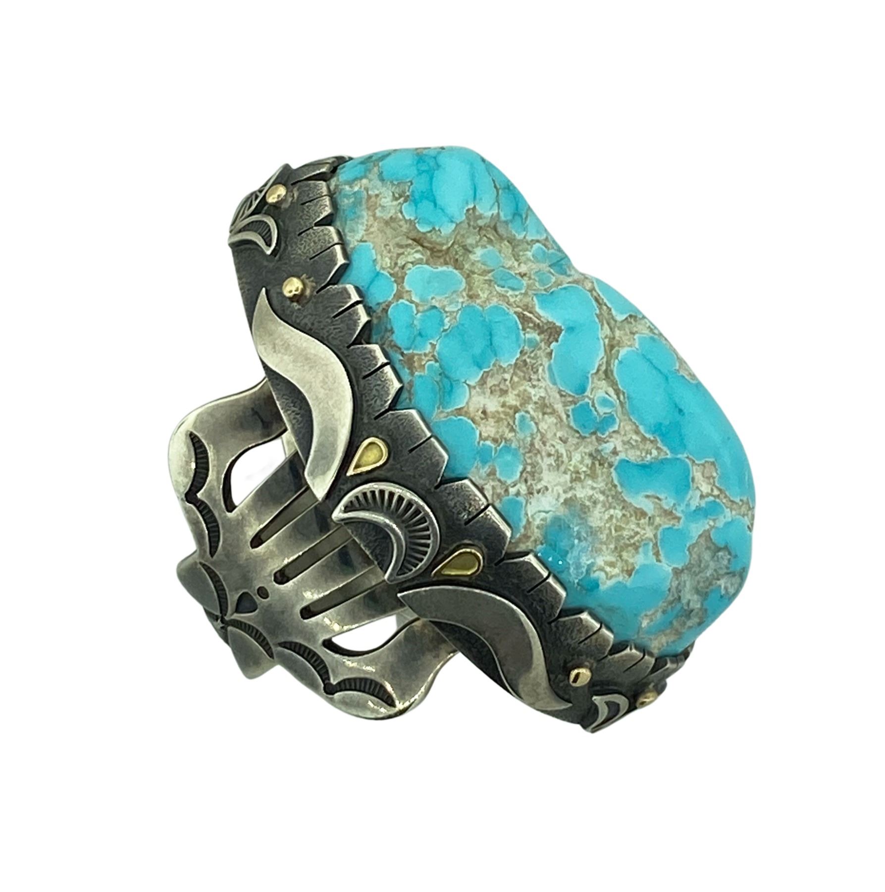 Curtis Pete (Hopi, Navajo), Large 1 Stone Turquoise Ring