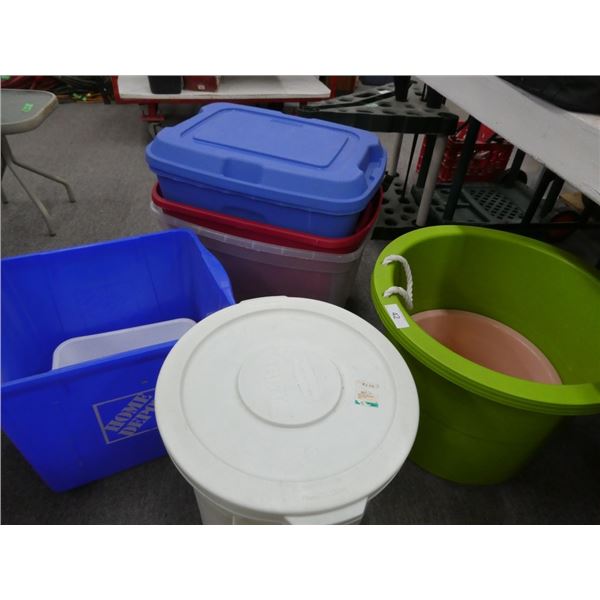 various plastic bins