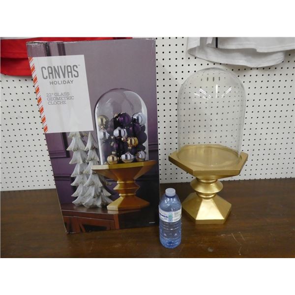 22" glass geometric cloche w/ golden painted base