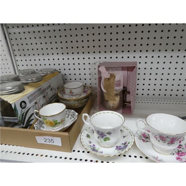 19 pc drink caddy, misc teacups & saucers