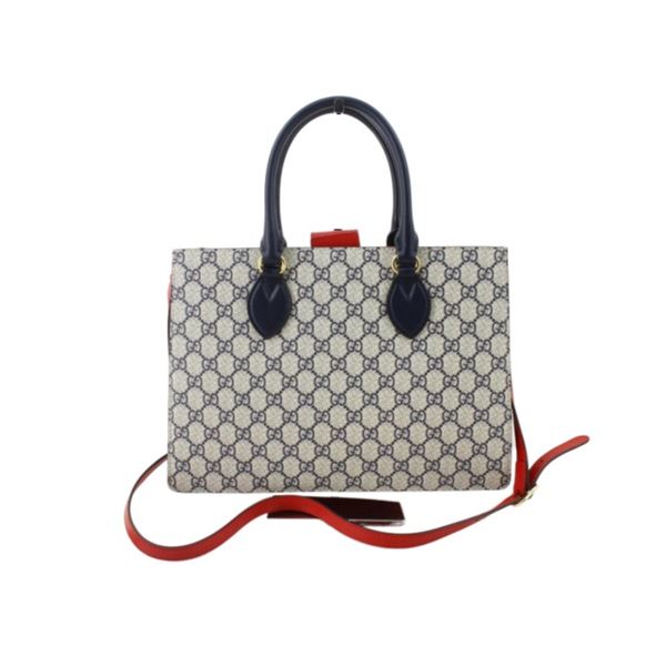 Gucci Navy Blue/Red GG Supreme Canvas Top Handle Shoulder Bag