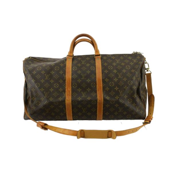 Louis Vuitton Brown Monogram Canvas Leather Keepall 55cm Bandouliere Duffle Bag