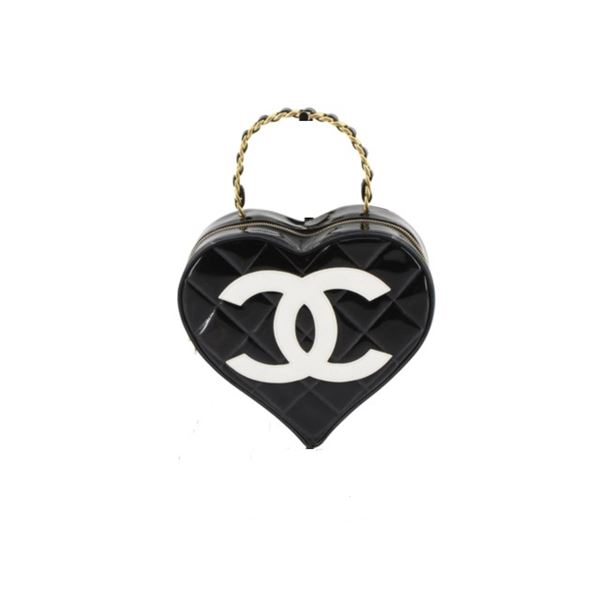 Chanel Black Quilted Patent CC Heart Bag