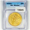 1875-S $20 Gold Double Eagle ICG-Genuine