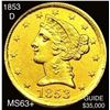 1853-D $5 Gold Half Eagle CHOICE AU