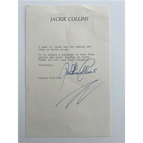 Jackie Collins signed letter