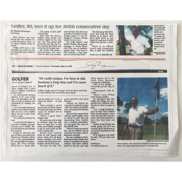 Golf Pete Gellich signed newspaper photo