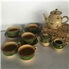 Image 1 : Portuguese Pottery Tea Pot, Creamer, Sugar and oversized cups and saucers