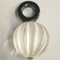 14K GOLD ROCK CRYSTAL AND HEMATITE PENDANT 19 MM