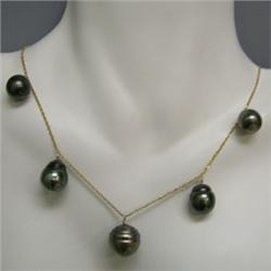 14K GOLD 15x12-11x10 MM BLACK TAHITIAN PEARL NECKLACE