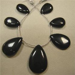 91 CTS BLACK AGATE TEAR DROP STRAND 25x15-15x10 MM