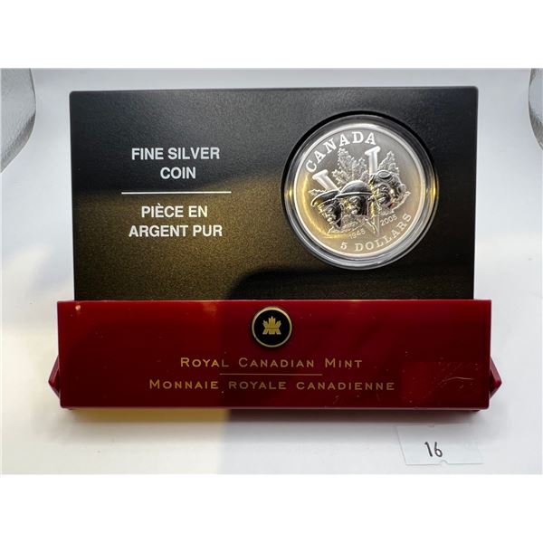 2005 $5 Fine Silver End Of WWII Coin