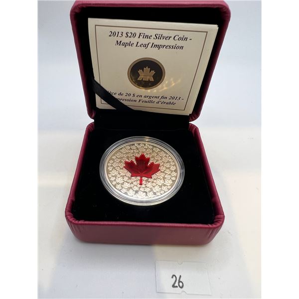 2013 $20 Fine Silver Red Maple Leaf Coin