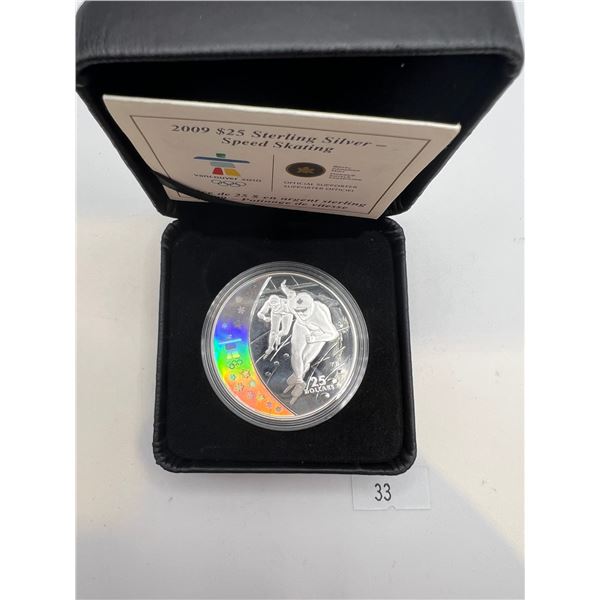 2009 $25 Sterling Silver Speed Skating Coin