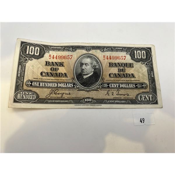 1937 Canadian $100 Bank Note