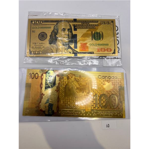 American and Canadian $100 Gold Foil  Bill
