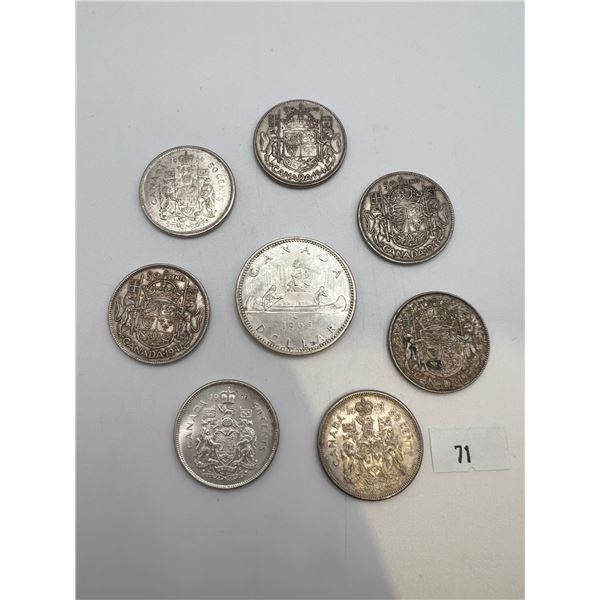 Canadian Silver Dollar & 50 Cent Pieces