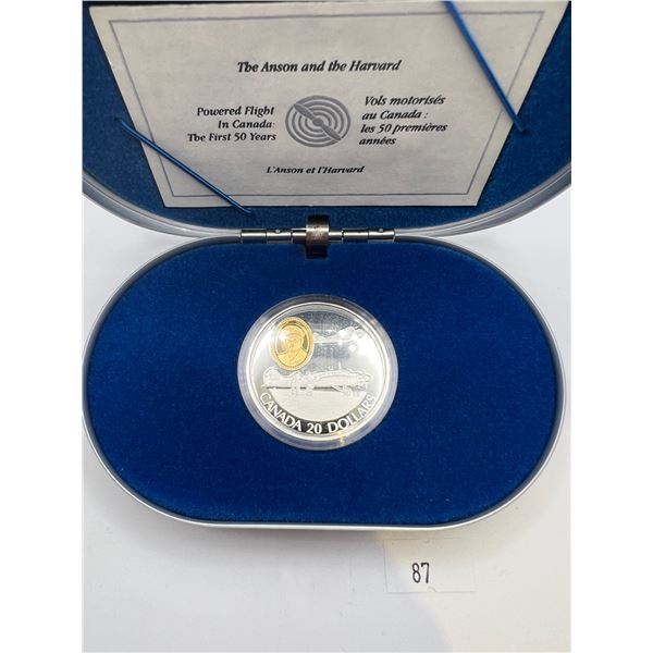 1990 $20 Silver Aviation Coin - The Anson and the Harvard