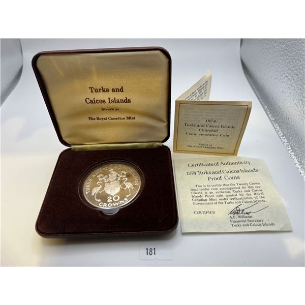 1974 Turks and Caicos Islands Sterling 20 Crowns Coin